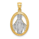 Ladda upp bild till gallerivisning, 14k Yellow Gold and Rhodium Blessed Virgin Mary Miraculous Medal Oval Pendant Charm
