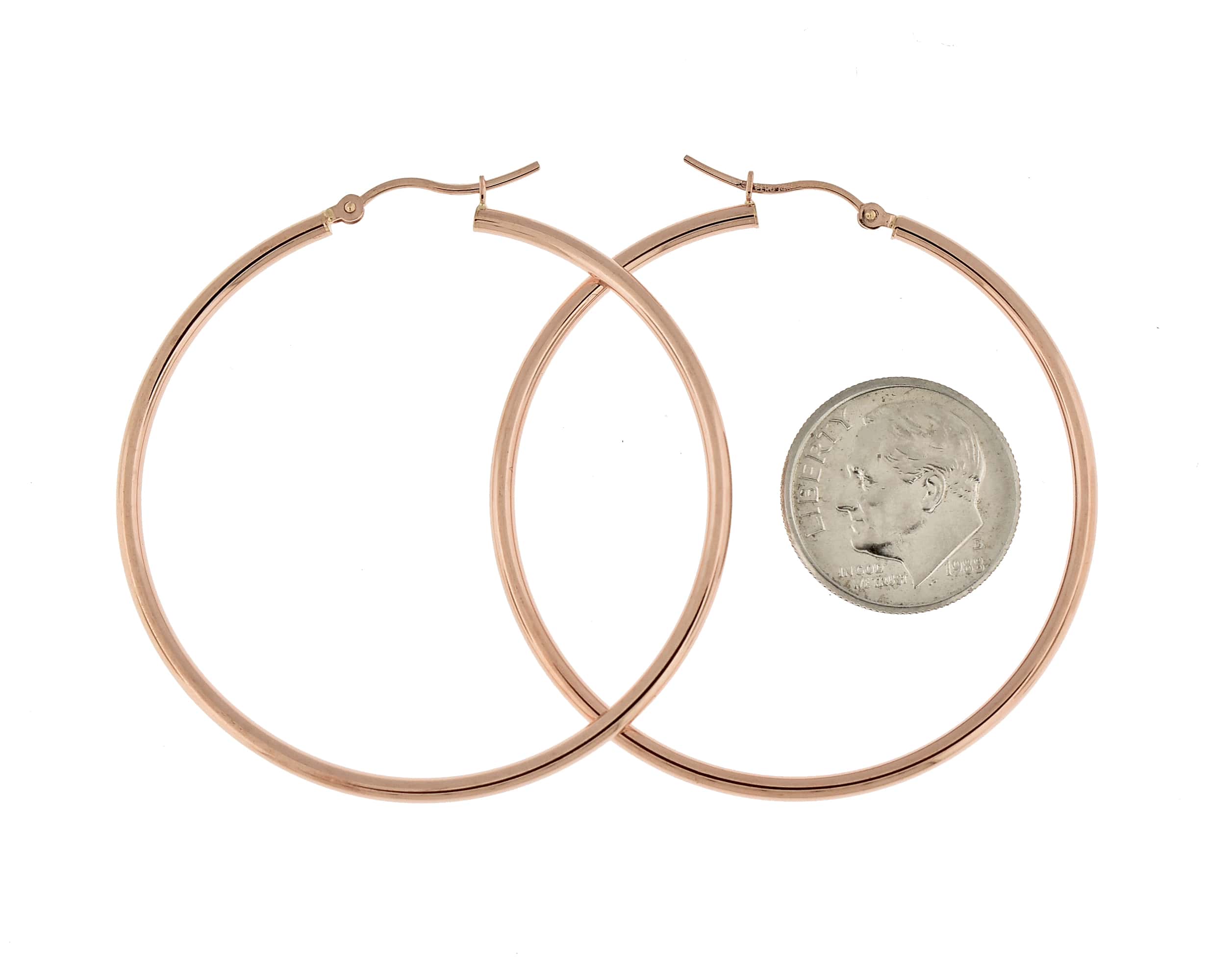 14K Rose Gold 45mm x 2mm Classic Round Hoop Earrings