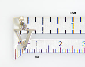 14K White Gold Uppercase Initial Letter V Block Alphabet Pendant Charm