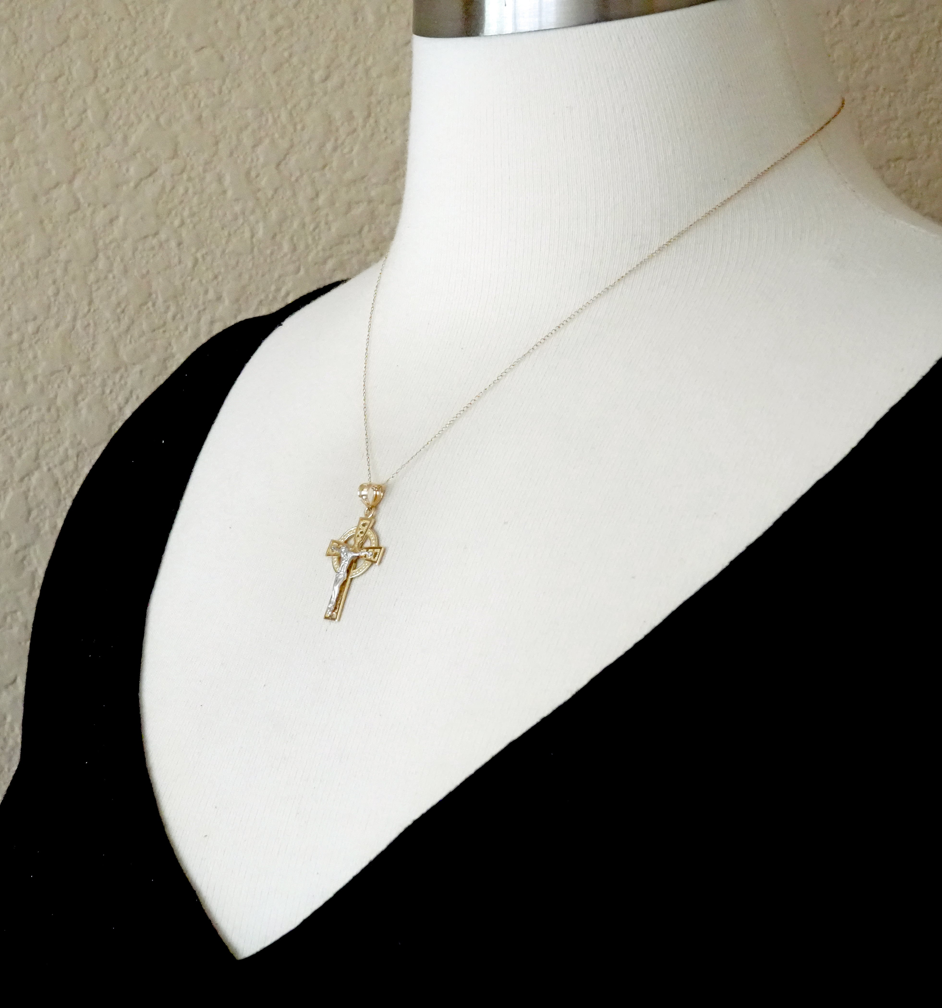 14k Gold Two Tone Iona Crucifix Cross Pendant Charm