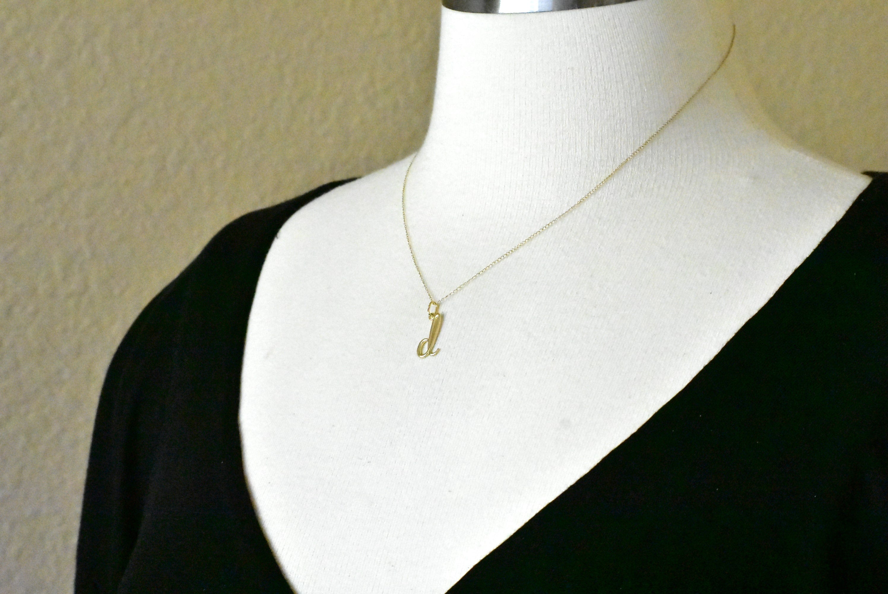 14K Yellow Gold Lowercase Initial Letter D Script Cursive Alphabet Pendant Charm