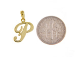 Load image into Gallery viewer, 10K Yellow Gold Script Initial Letter P Cursive Alphabet Pendant Charm
