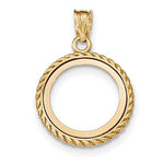 Lataa kuva Galleria-katseluun, 14K Yellow Gold 1/10 oz or One Tenth Ounce American Eagle Coin Holder Polished Rope Prong Bezel Pendant Charm for 16.5mm x 1.3mm Coins
