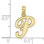 Lataa kuva Galleria-katseluun, 10K Yellow Gold Script Initial Letter P Cursive Alphabet Pendant Charm
