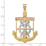 Carregar imagem no visualizador da galeria, 14K Yellow Rose White  Gold Tri Color Mariner Anchor Crucifix Cross Anchor Pendant Charm
