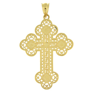 14k Yellow Gold Greek Key Cross Open Back Pendant Charm - [cklinternational]