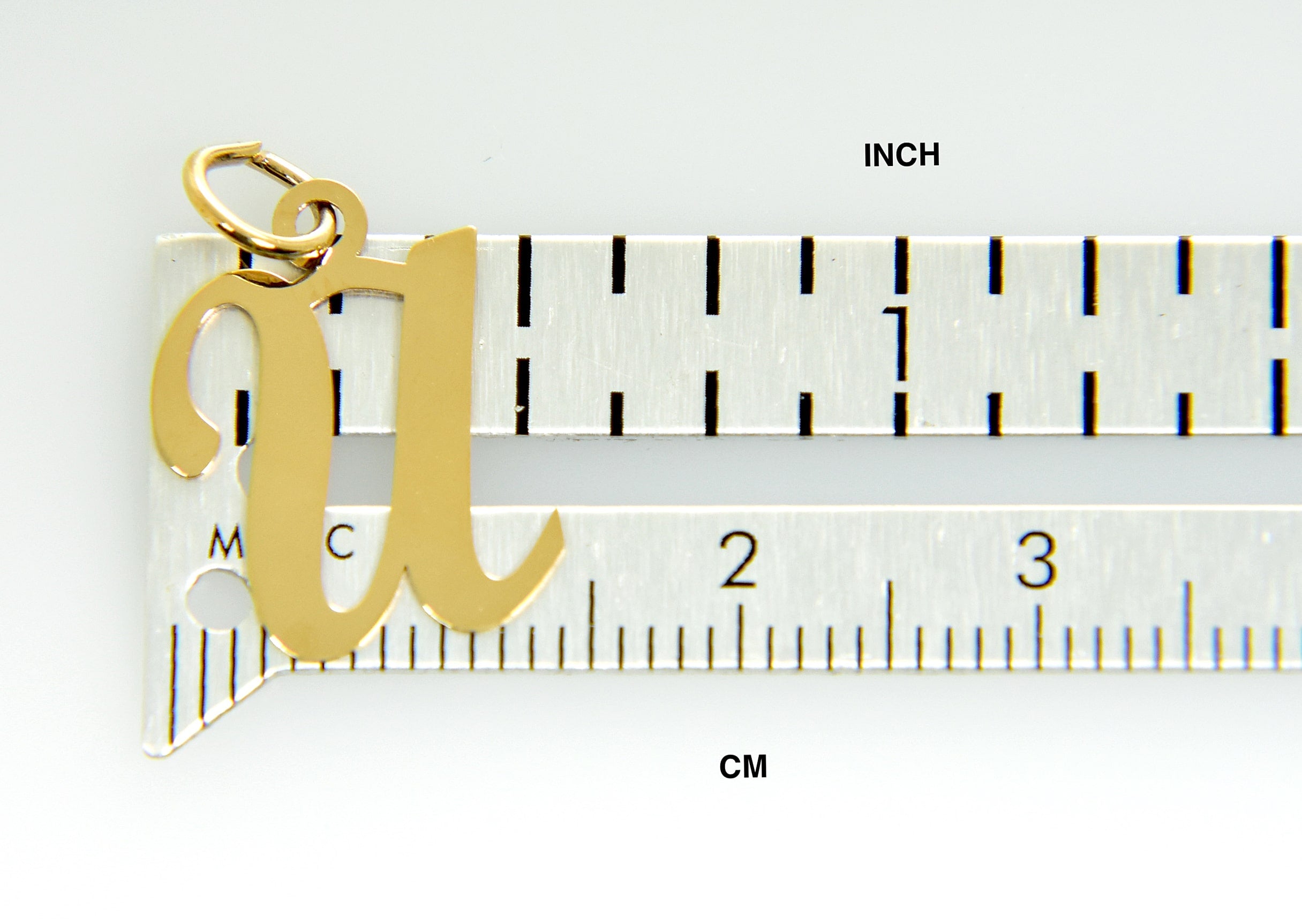 14K Yellow Gold Initial Letter U Cursive Script Alphabet Pendant Charm