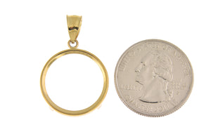 14K Yellow Gold Holds 20mm x 1.7mm Coins or Canadian 1/4 oz Ounce Maple Leaf Coin Holder Tab Back Frame Pendant