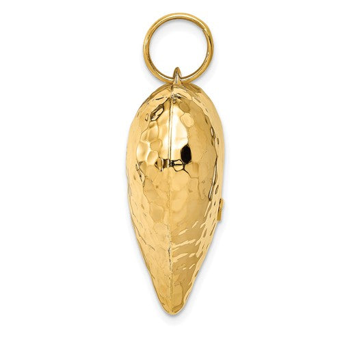 14K Yellow Gold Puffy Hammered Heart 3D Hollow Large Pendant Charm