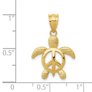 14k Yellow Gold Peace Sign Turtle Open Back Pendant Charm