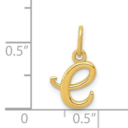 10K Yellow Gold Lowercase Initial Letter E Script Cursive Alphabet Pendant Charm
