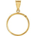 Lataa kuva Galleria-katseluun, 14K Yellow Gold Holds 19mm x 1.1mm Coins or Mexican 5 Peso Coin Holder Tab Back Frame Pendant
