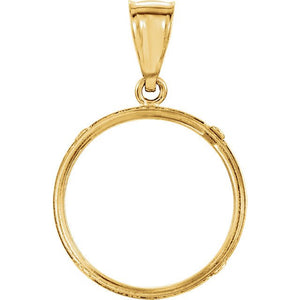 14K Yellow Gold Holds 19mm x 1.1mm Coins or Mexican 5 Peso Coin Holder Tab Back Frame Pendant