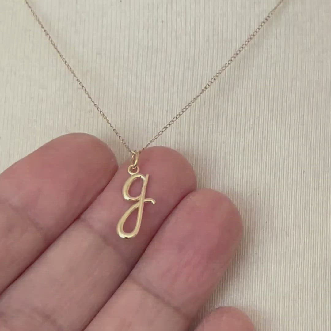 14K Yellow Gold Lowercase Initial Letter G Script Cursive Alphabet Pendant Charm