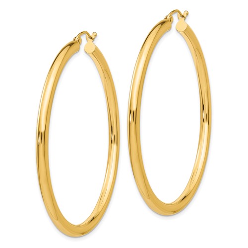 14K Yellow Gold 50mm x 3mm Classic Round Hoop Earrings