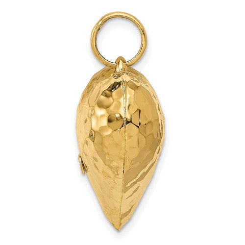 14K Yellow Gold Puffy Hammered Heart 3D Hollow Pendant Charm