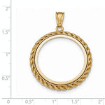 Lataa kuva Galleria-katseluun, 14K Yellow Gold 1/2 oz Half Ounce American Eagle Coin Holder Rope Polished Prong Bezel Pendant Charm for 27mm x 2.2mm Coins

