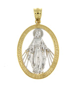 Indlæs billede til gallerivisning 14k Yellow Gold and Rhodium Blessed Virgin Mary Miraculous Medal Oval Pendant Charm
