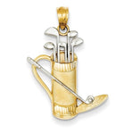 Φόρτωση εικόνας στο εργαλείο προβολής Συλλογής, 14k Yellow Gold Rhodium Golf Clubs Bag Golfing Pendant Charm
