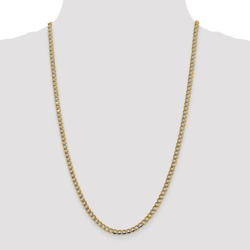 14K Yellow Gold with Rhodium 4.3mm Pavé Curb Bracelet Anklet Choker Necklace Pendant Chain with Lobster Clasp