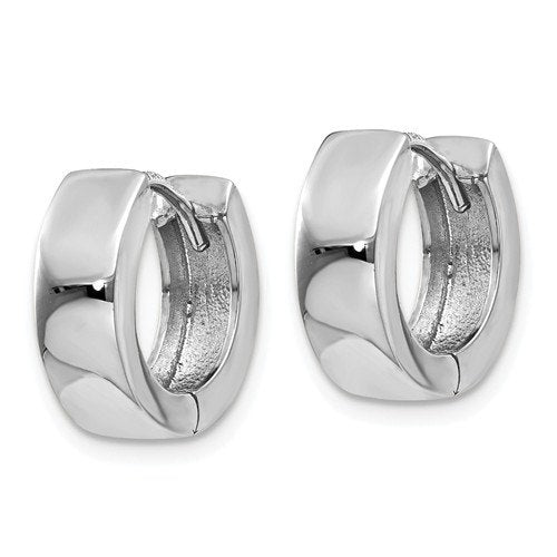14k White Gold Classic Round Polished Hinged Hoop Huggie Earrings