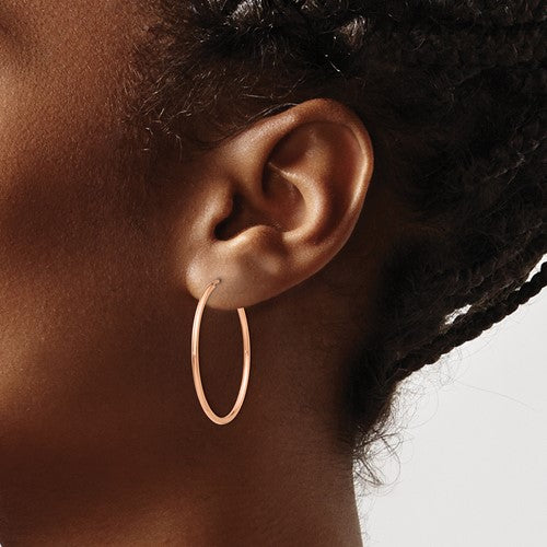 14K Rose Gold 32mm x 1.5mm Endless Round Hoop Earrings