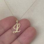 Load and play video in Gallery viewer, 10K Yellow Gold Script Initial Letter L Cursive Alphabet Pendant Charm
