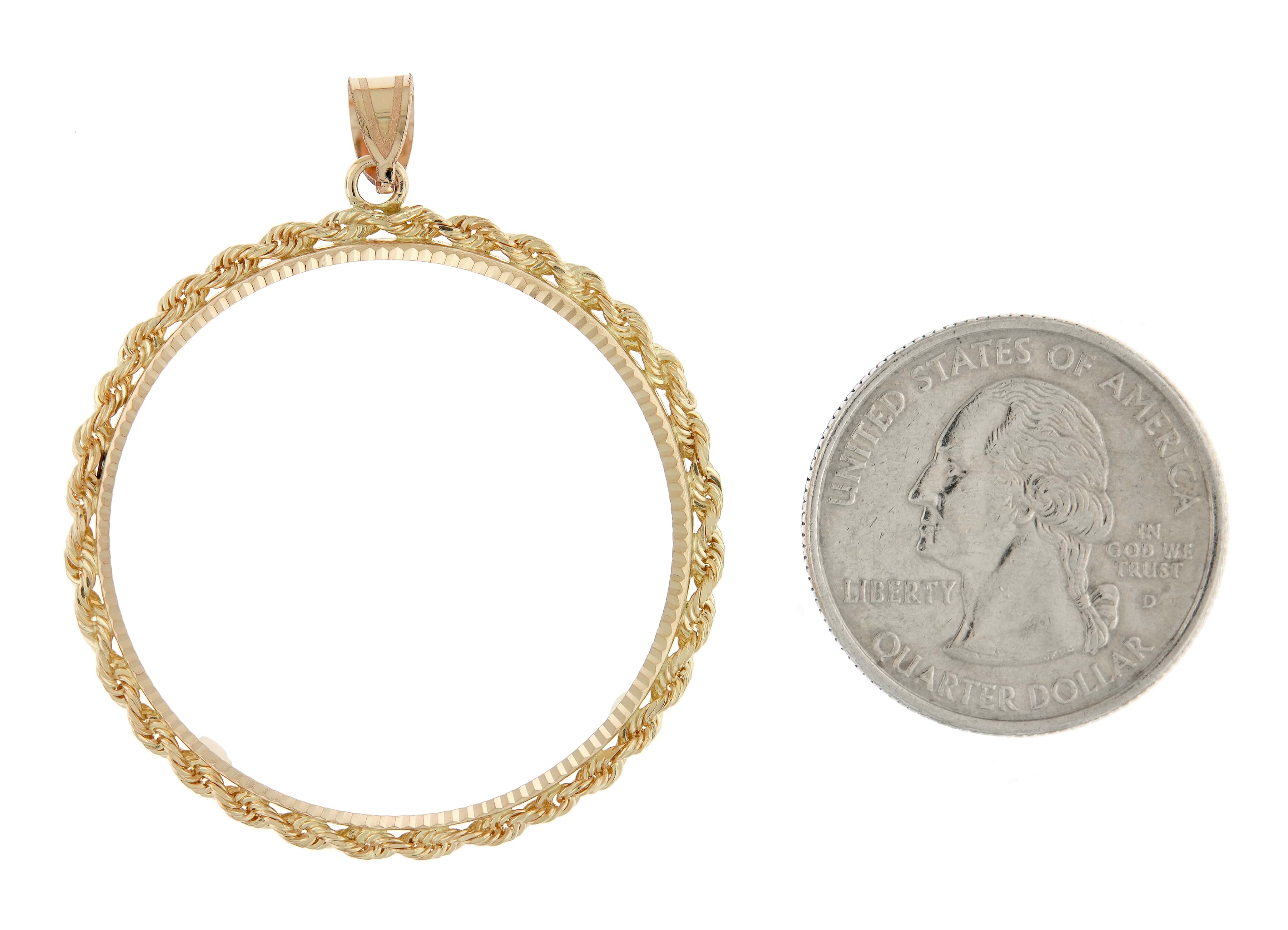 14K Yellow Gold 1 oz American Eagle U.S. $50 24K Buffalo 1 oz Cat 1 oz Krugerrand Coin Holder Prong Bezel Pendant Charm for 32.7mm Coins