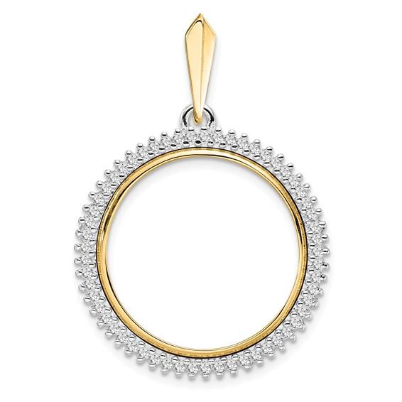 14K Gold Two Tone Diamond for 22mm Coins or 1/4 oz American Eagle US $5 Dollar Jamestown South African 2 Rand 1/4 oz Panda Coin Bezel Prong Pendant Charm
