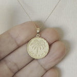 Load and play video in Gallery viewer, 14k Yellow Gold Jamaica Palm Tree Travel Round Pendant Charm

