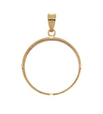 Load image into Gallery viewer, 14K Yellow Gold Holds 22mm Coins 1/4 oz  American Eagle Panda US $5 Dollar Jamestown 2 Rand Coin Holder Prong Bezel Pendant Charm
