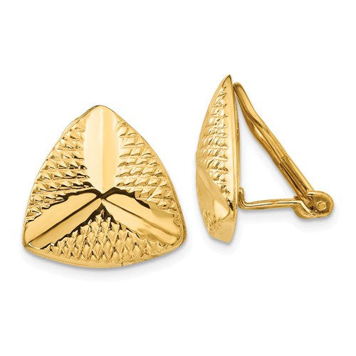 14k Yellow Gold Non Pierced Clip On Triangle Omega Back Earrings