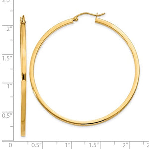 14K Yellow Gold 50mm Square Tube Round Hollow Hoop Earrings