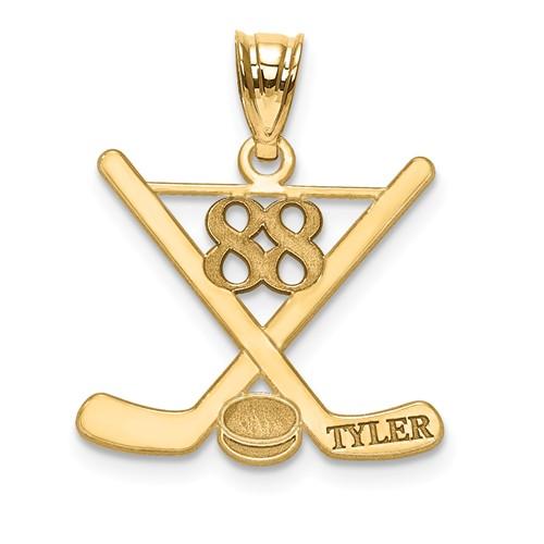 14k Yellow White Gold Sterling Silver Ice Hockey Personalized Engraved Pendant