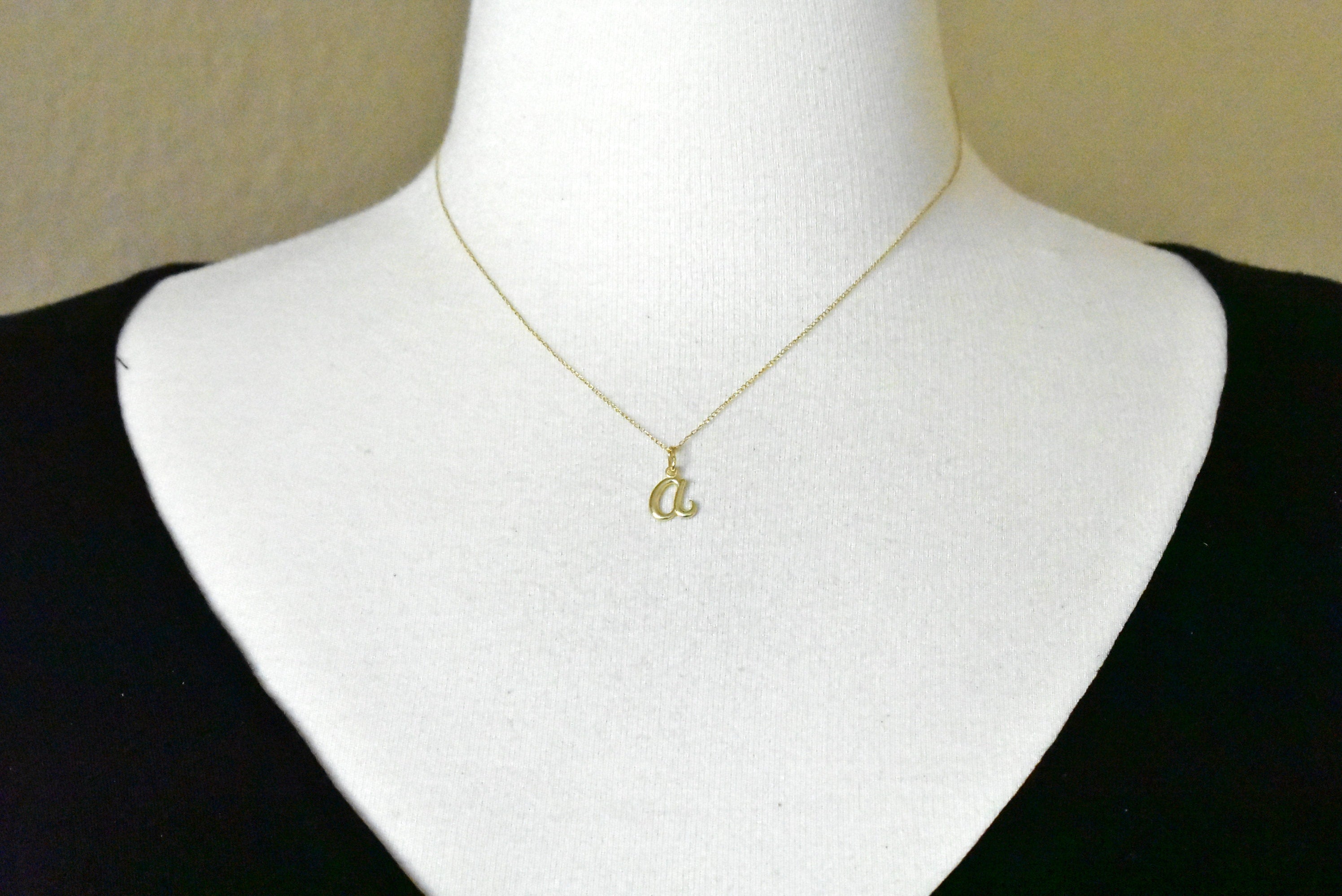10K Yellow Gold Lowercase Initial Letter A Script Cursive Alphabet Pendant Charm