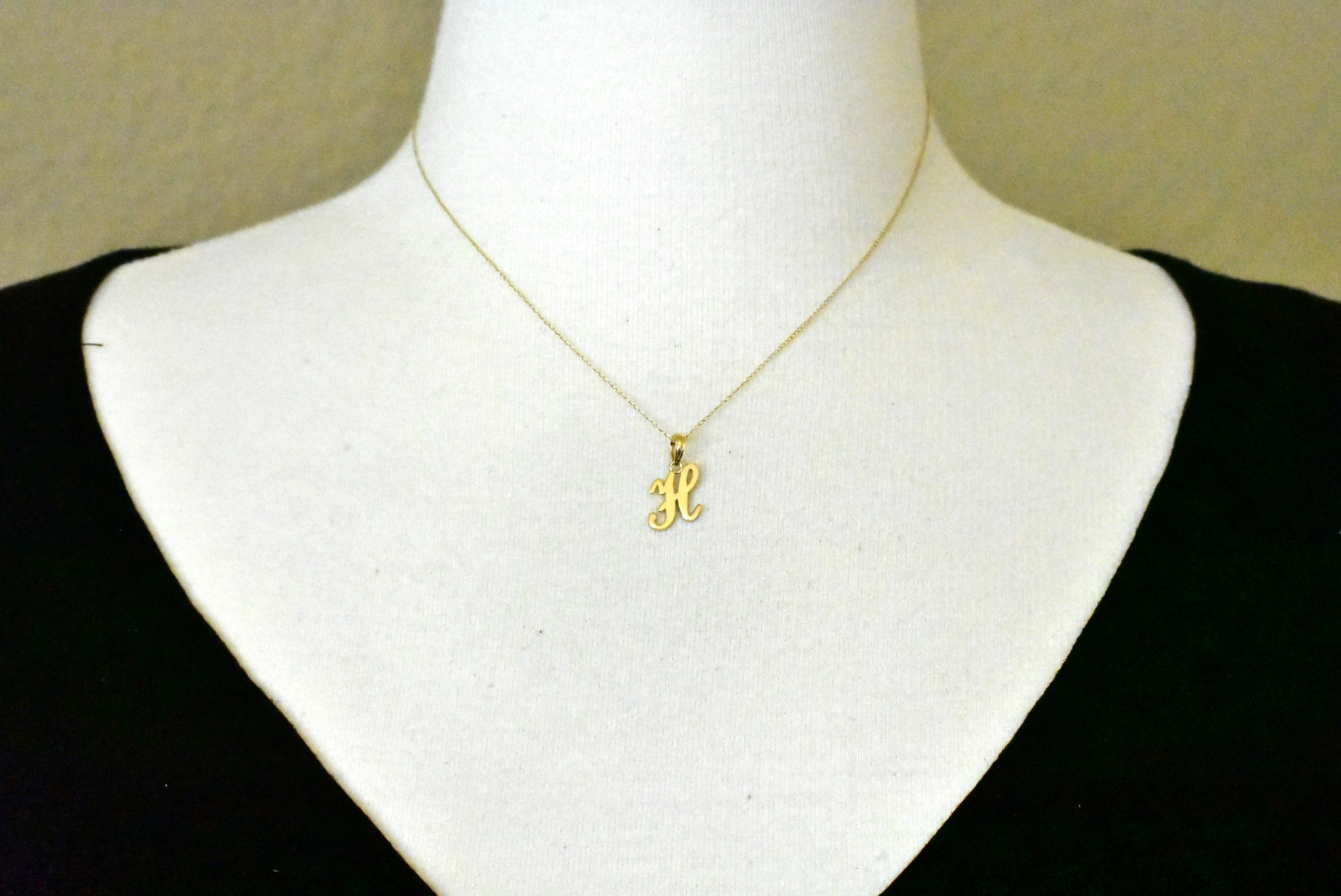 14K Yellow Gold Script Initial Letter H Cursive Alphabet Pendant Charm