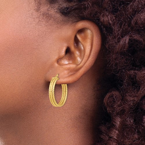 14K Yellow Gold 22mmx4.5mm Textured Modern Contemporary Round Hoop Earrings