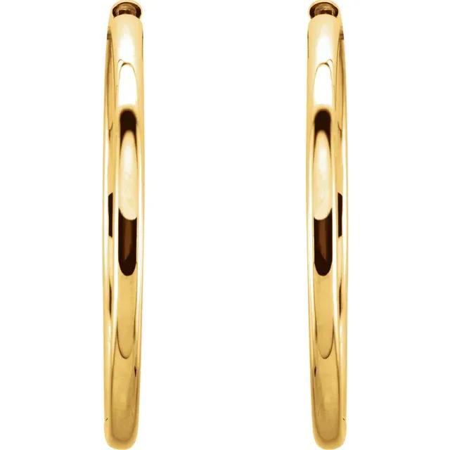 14K Solid Yellow Rose White Gold Classic 38.7mm Round Endless Hinged Hoop Earrings Custom Made To Order