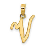Cargar imagen en el visor de la galería, 14K Yellow Gold Script Initial Letter V Cursive Alphabet Pendant Charm
