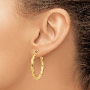 14K Yellow Gold 29mm x 3mm Lightweight Round Hoop Earrings