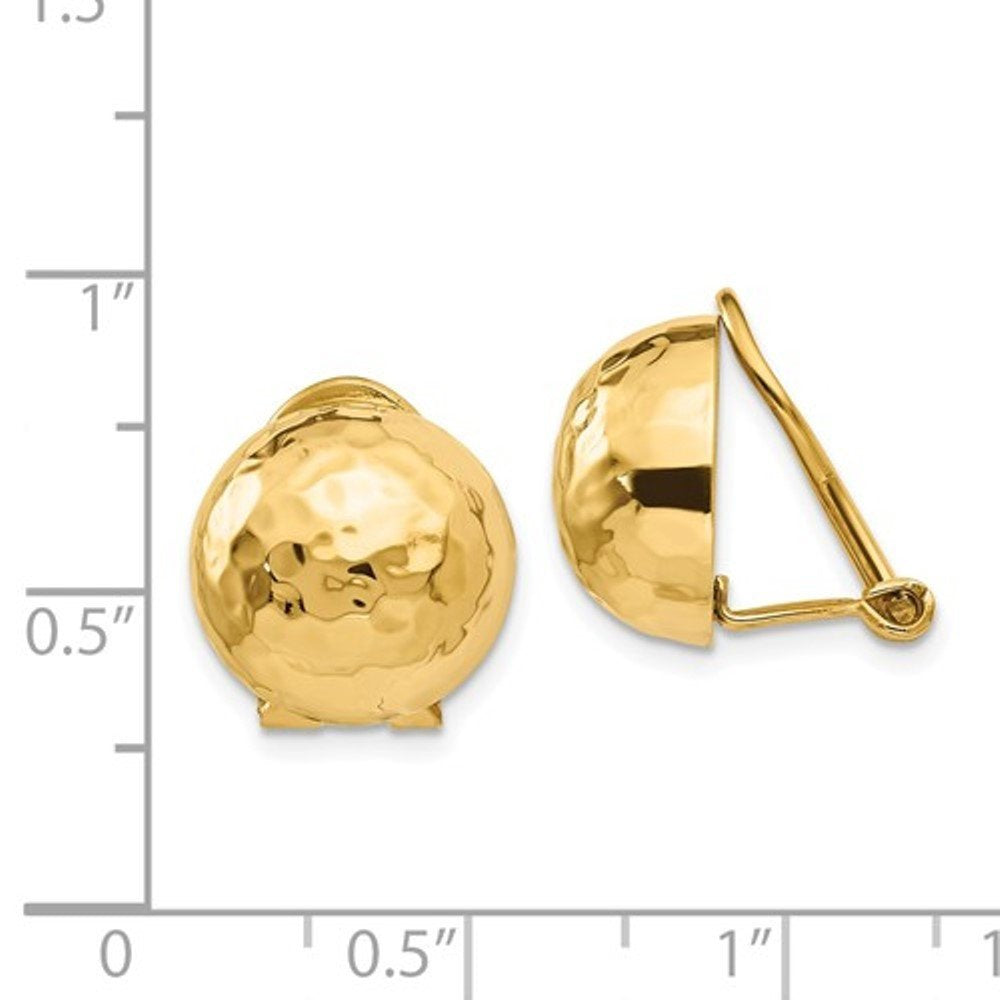 14k Yellow Gold Non Pierced Clip On Hammered Ball Omega Back Earrings 12mm