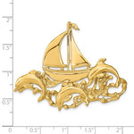 Load image into Gallery viewer, 14k Yellow Gold Sailboat Dolphins Chain Slide Extra Large Pendant Charm
