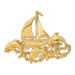 Lade das Bild in den Galerie-Viewer, 14k Yellow Gold Sailboat Dolphins Chain Slide Extra Large Pendant Charm

