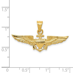 14k Yellow Gold United States US Naval Aviator Badge Wings Pendant Charm