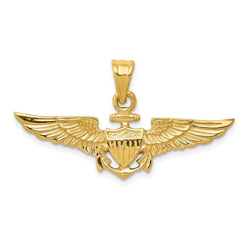 14k Yellow Gold United States US Naval Aviator Badge Wings Pendant Charm
