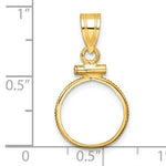 Lataa kuva Galleria-katseluun, 14K Yellow Gold Holds 13mm x 1mm Coins or United States 1.00 Dollar or Mexican 2 Peso Screw Top Coin Holder Bezel Pendant

