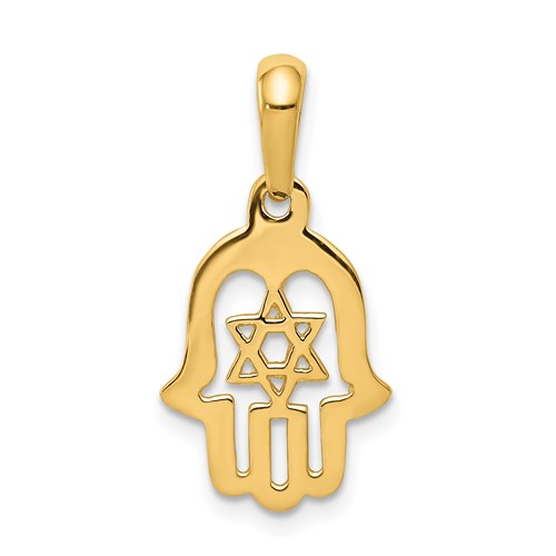14k yellow gold hand of gold star of david pendant charm