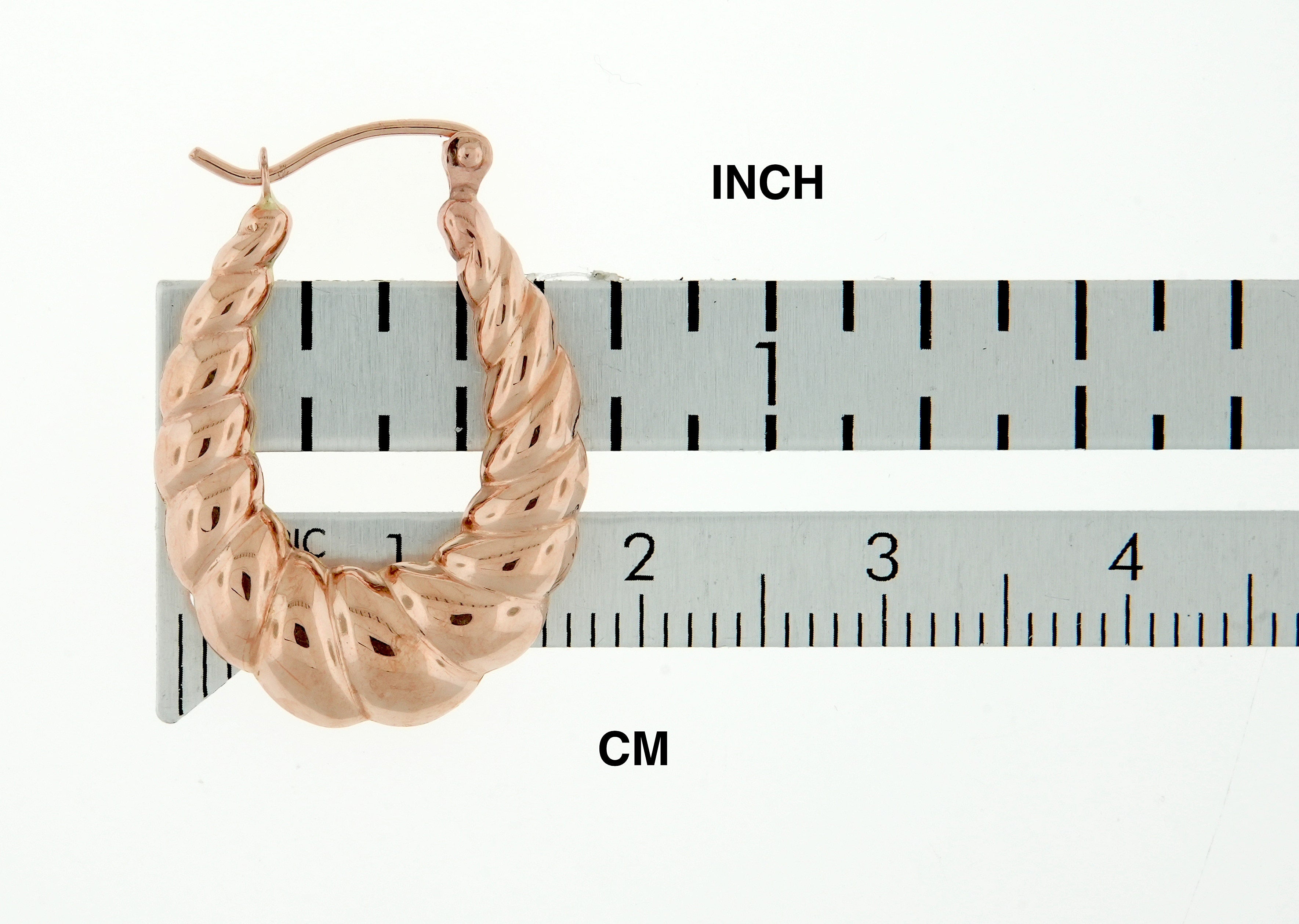 14K Rose Gold Shrimp Scalloped Twisted Hoop Earrings