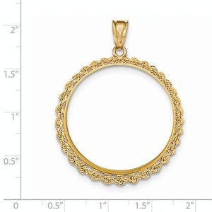 14K Yellow Gold 1 oz One Ounce American Eagle Coin Holder Prong Bezel Rope Edge Pendant Charm for 32.6mm x 2.8mm Coins