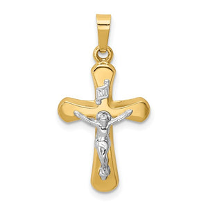 14k Gold Two Tone Cross Crucifix INRI Pendant Charm
